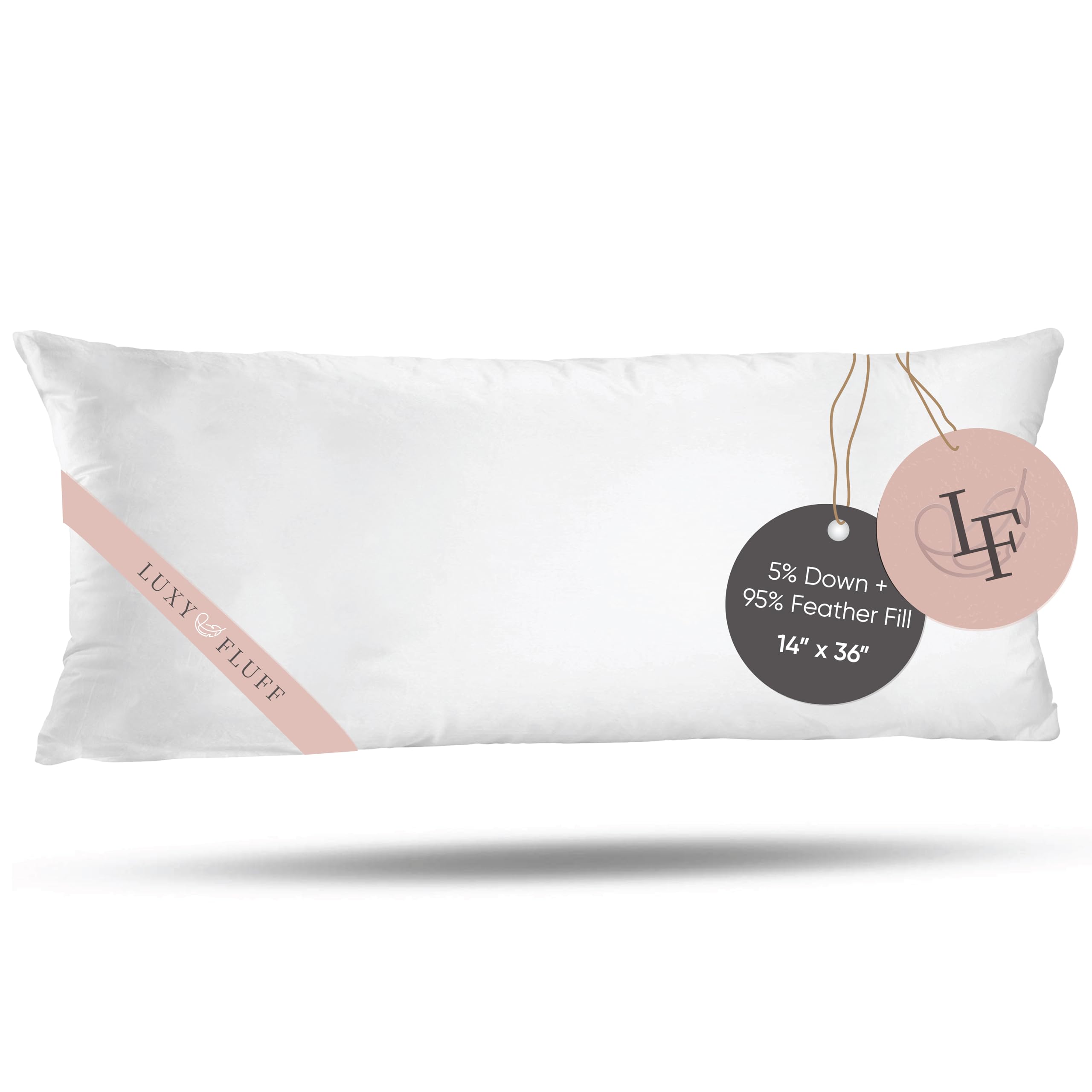Throw Pillow Insert, Indoor Decorative Pillows, for Couch, Sofa or Bed, Cushion Sham Stuffer, Down and Feather Filled, with 100% Cotton Cover 233 Thread Count (14" x 36")