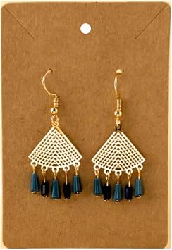 Zenomia Necklace Earring Display Cards Rectangle Hanging Dangle Holder Cardboard Tags for Jewelry Packing Ear Studs Storage DIY Accessories Material Kraft 4.3 x2.9inch 50