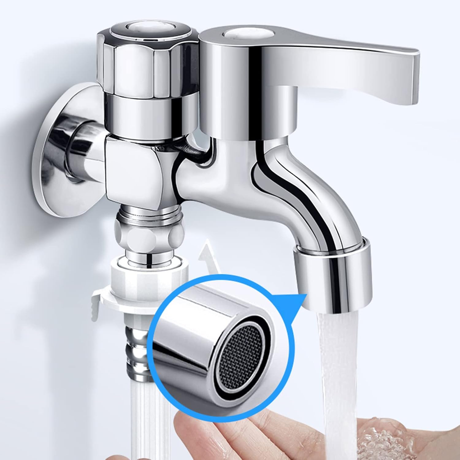 Double Outlet Faucet Brass Laundry Sink Faucet Washing Machine Hose Splitter Dual Water Hose Connector Dual Outlet Faucet Adapter for Toilet Sink,Chrome A (Color : Chrome A)