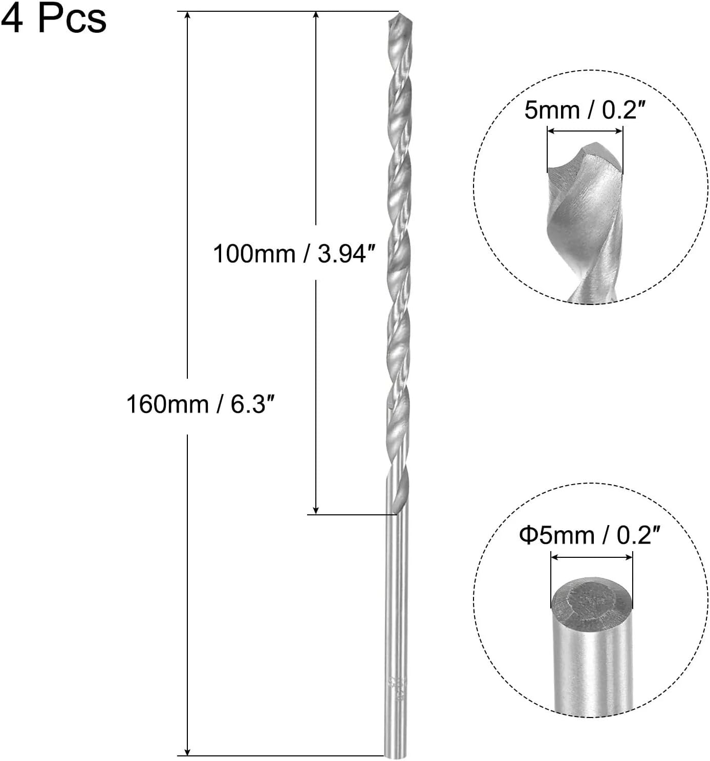 4PC 250mmx 7.5mm Length Twist Drill Bits High-Speed Steel Straight Shank Extra Long Drill Bit