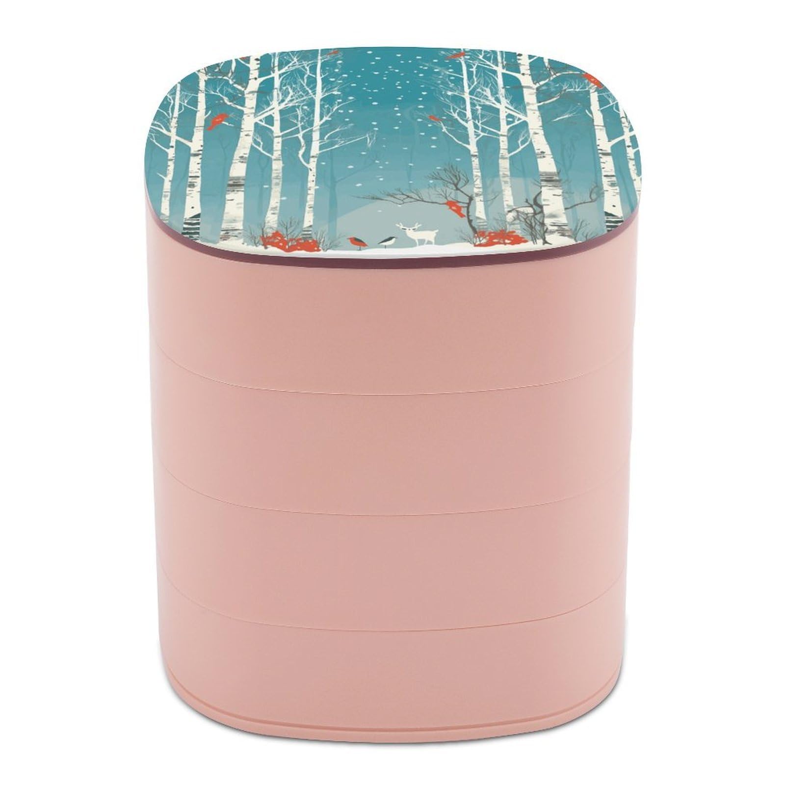 JTREHY Merry Christmas Birch Tree Jewelry Box 4-Layer Covered Rotating Jewelry Storage Box Large Capacity Storage Boxes Portable Jewelry Case for Bracelets Earrings Necklace