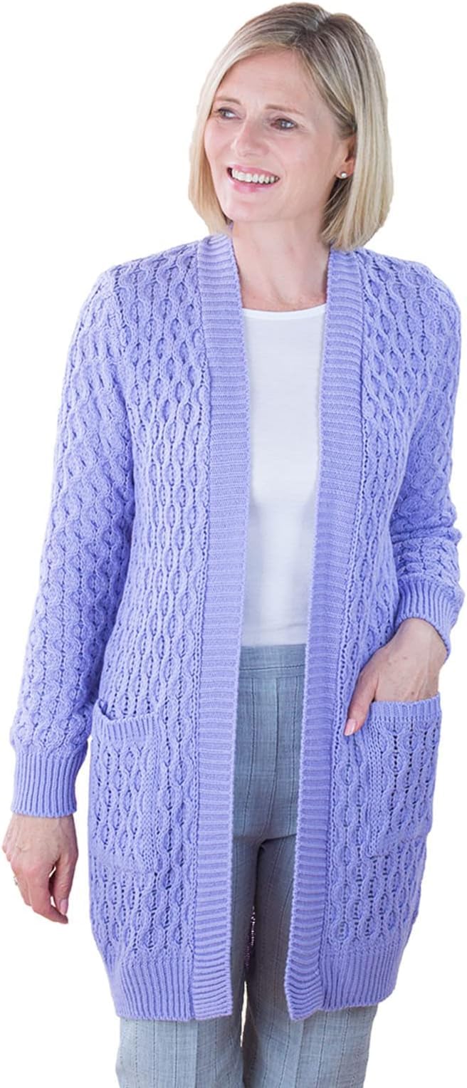 Fashion Friendly Cable Knit Cardigan Lilac 2 Extra Large