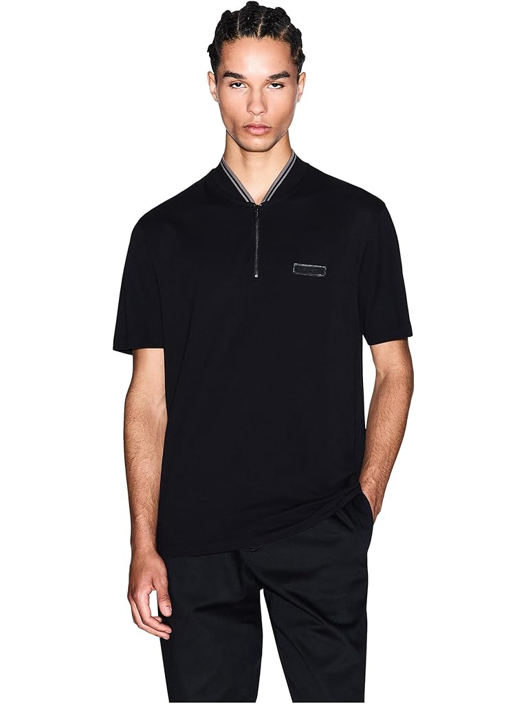 Black Armani Exchange Zip Cotton Polo