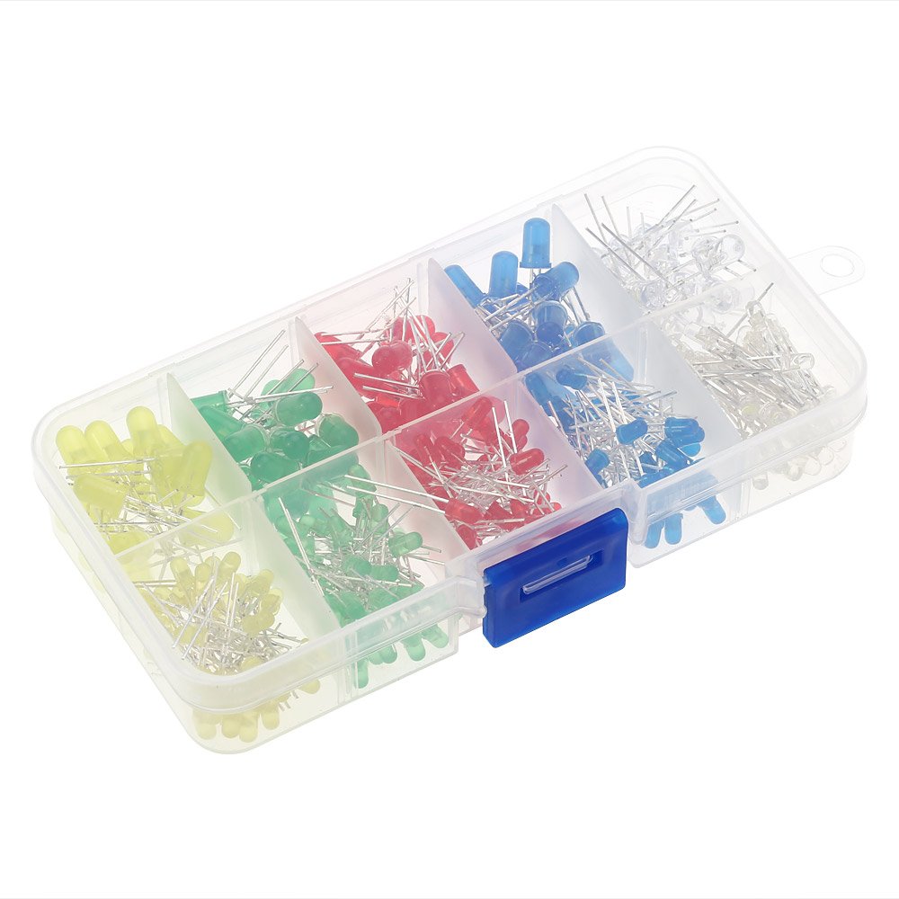 Showay 300pcs 3mm 5mm Assorted Color 2-pin Diffused LED Light Emitting Diodes Set with 5 Colors Electronic Components