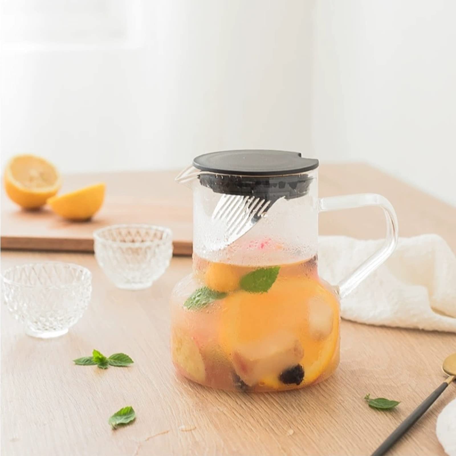 bouilloires Pichet en Verre Simple avec Trou de Filtre en Acier Inoxydable Haute température résistant à l'eau Froide pichet théière ménagère (27 oz) Cantine(Bianco)