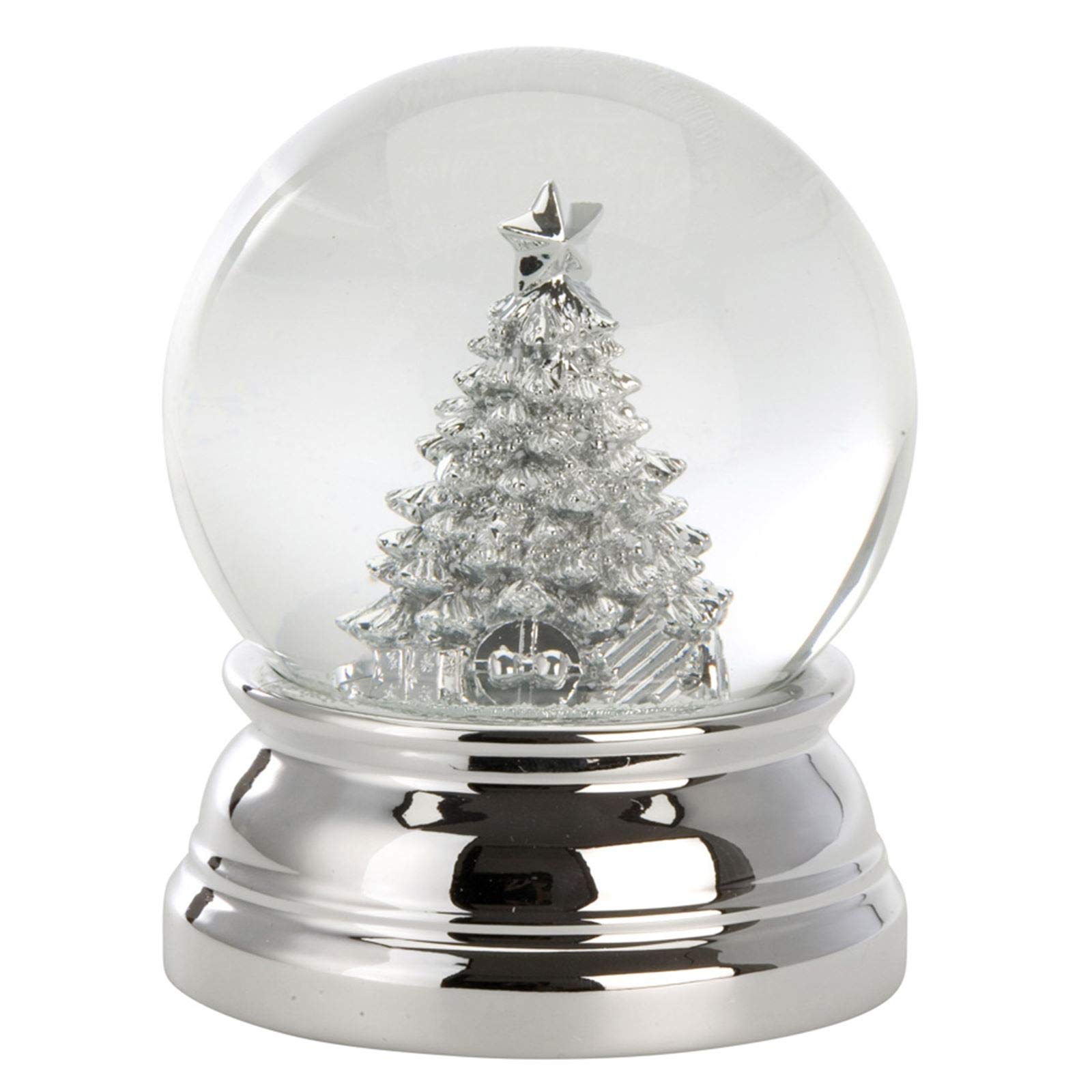 Kleine versilberte Glas Schnee-Kugel mit Tannenbaum Ø 8 cm - Chrismas Deko Schüttelkugel - Traumkugel für Winter & Weihnachten