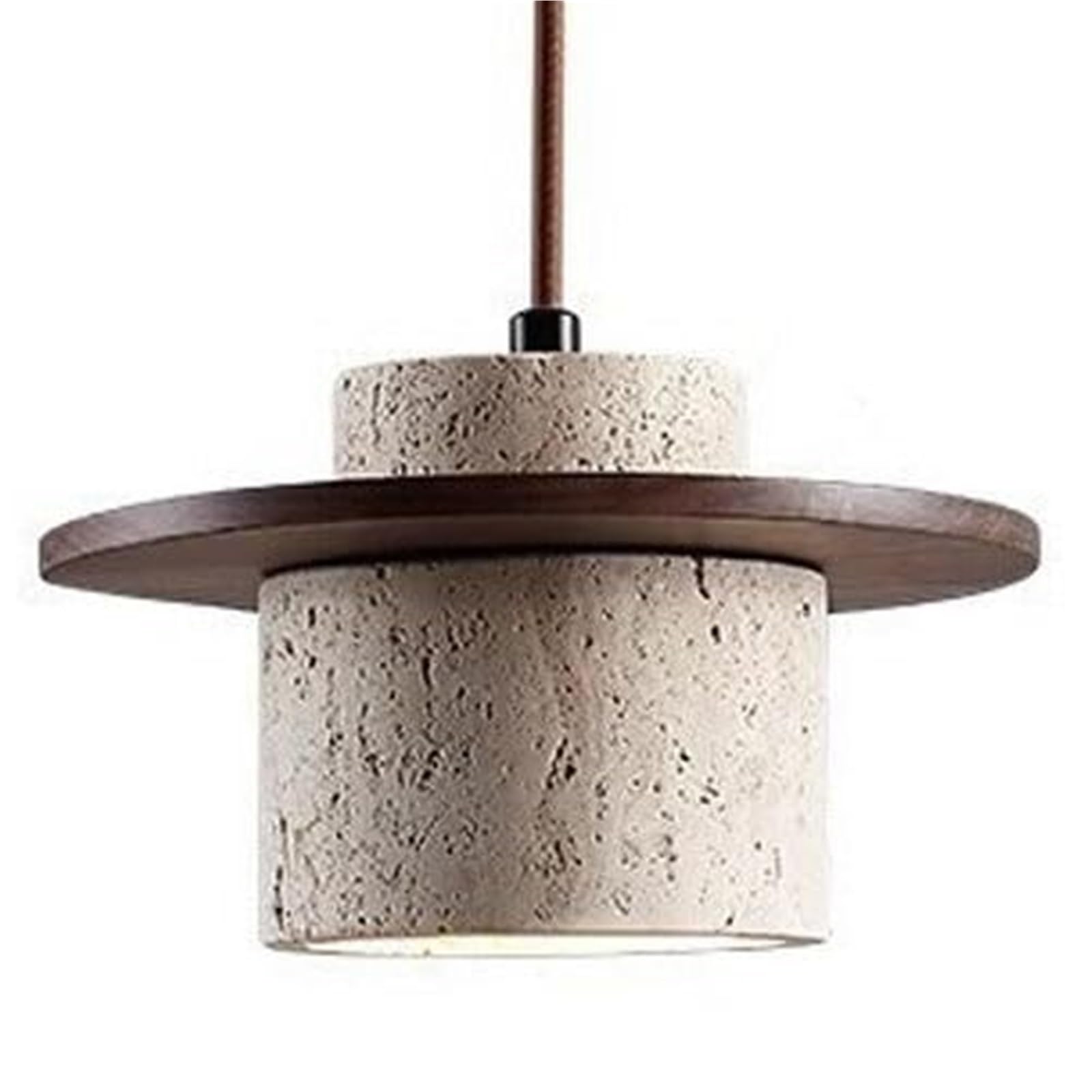Cosrub Walnut Wabi-Sabi Marble Chandelier, Japanese Style Wood Pendant Lamp Adjustable Length Hanging Light For Living Room Dining Room Hallway(Walnut)