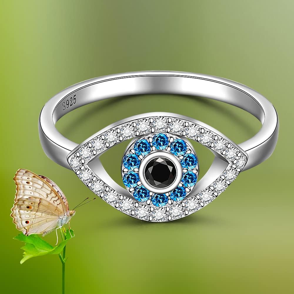 Evil Eye Ring Sterling Silver Protection Blue Sapphire Spiritual Turkish Rings for Women Mal De Ojo Greek Nazar Amulet Jewelry Size 6-10 - Image 2