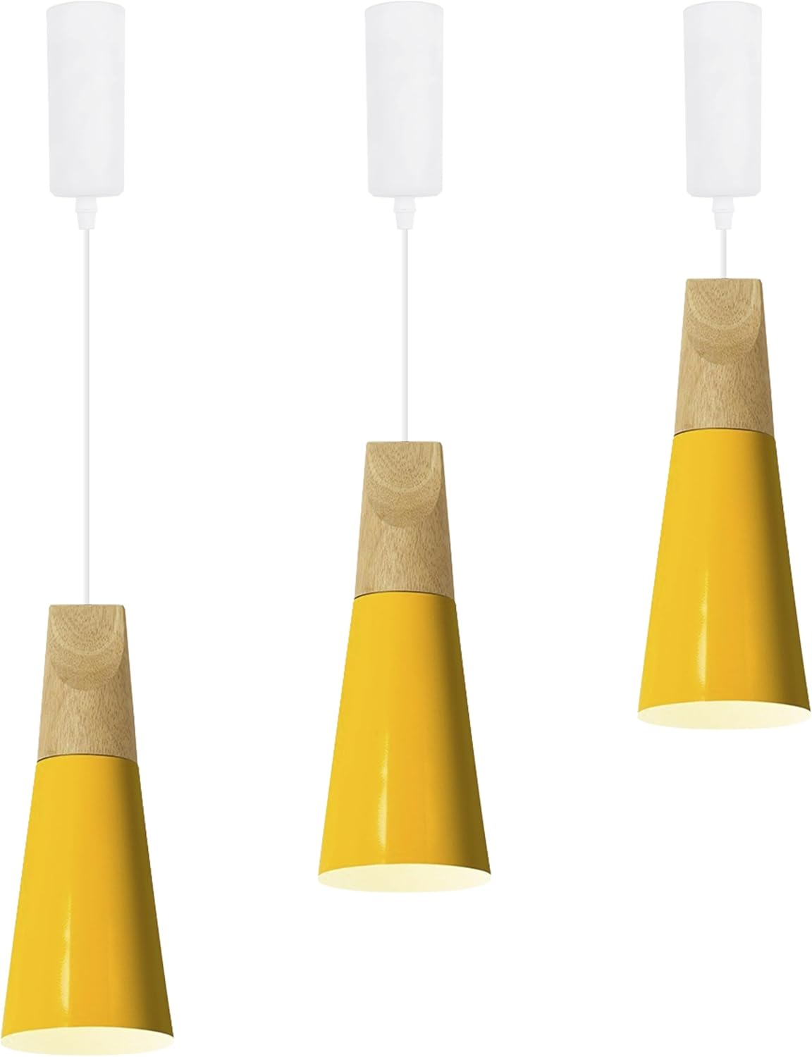 Kiven H-Type track lighting pendants with φ4.3in Iron Lampshade 3-Light h track pendant lights Adjustable Height for Kitchen Restaurant Hallway, Yellow