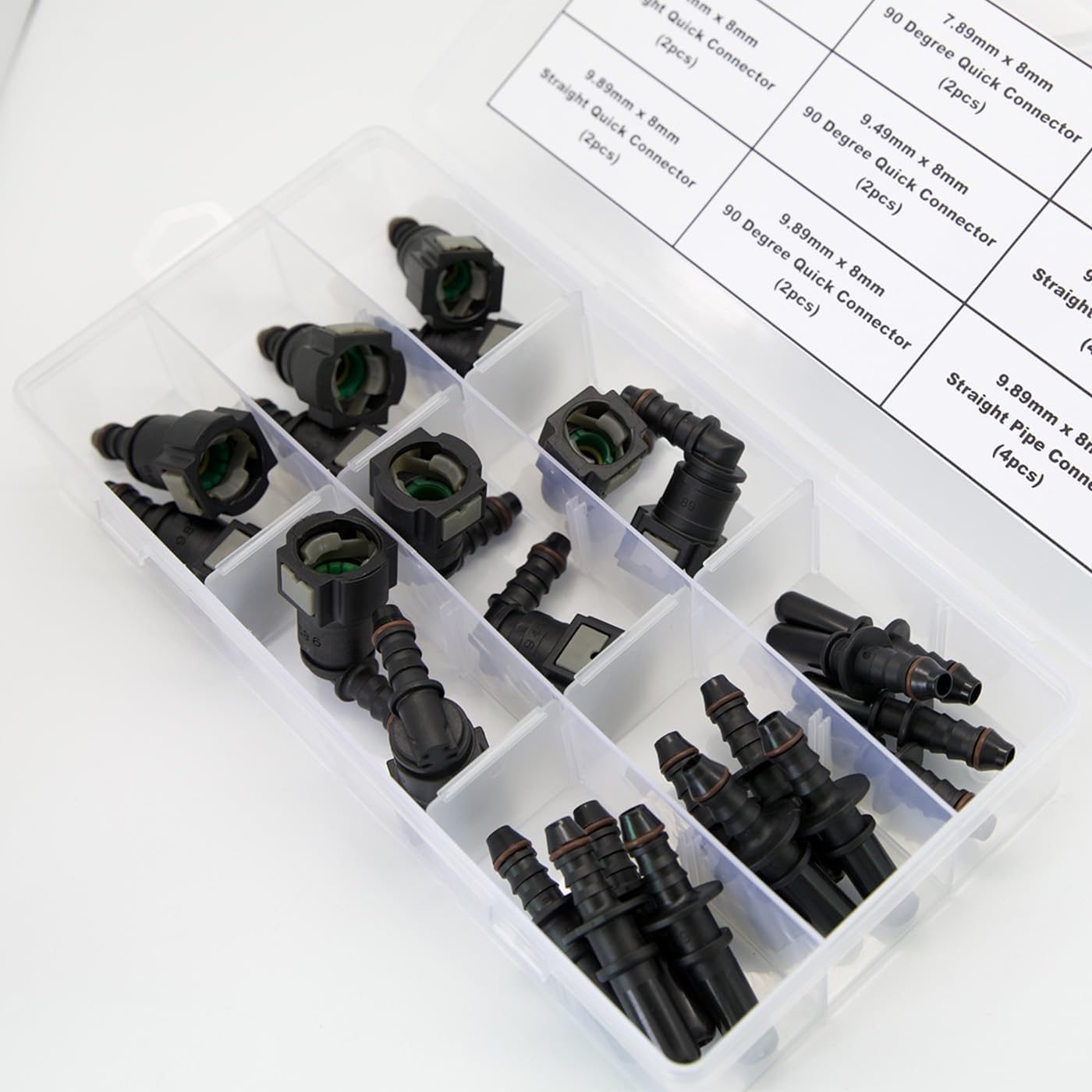 24PCS Assorted Fuel Line Quick Release Connector Kit - SAE 7.89mm & 9.49mm & 9.89mm to 8mm ID Nylon Tube