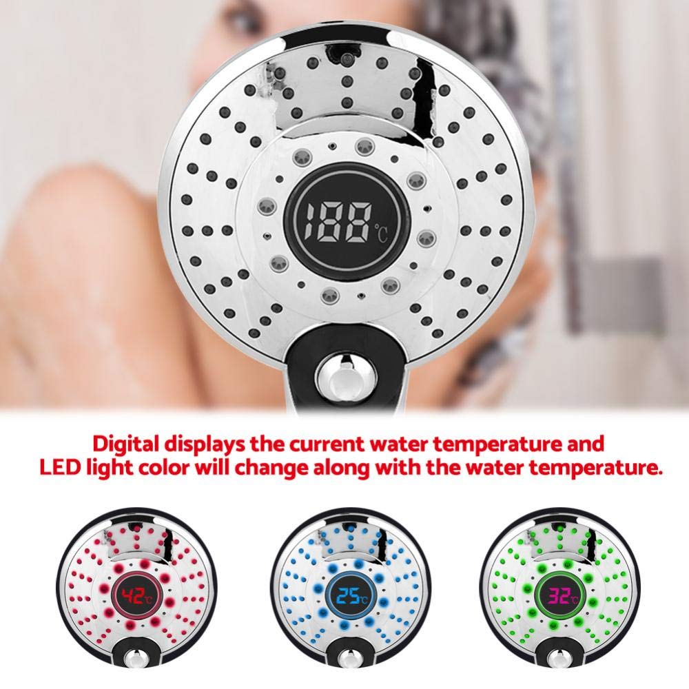 Soffione Doccia a LED, 3 Colori Display Digitale Bagno Doccia Palmare Bagno Soffione Doccia Filtro 3 modalità Funzione