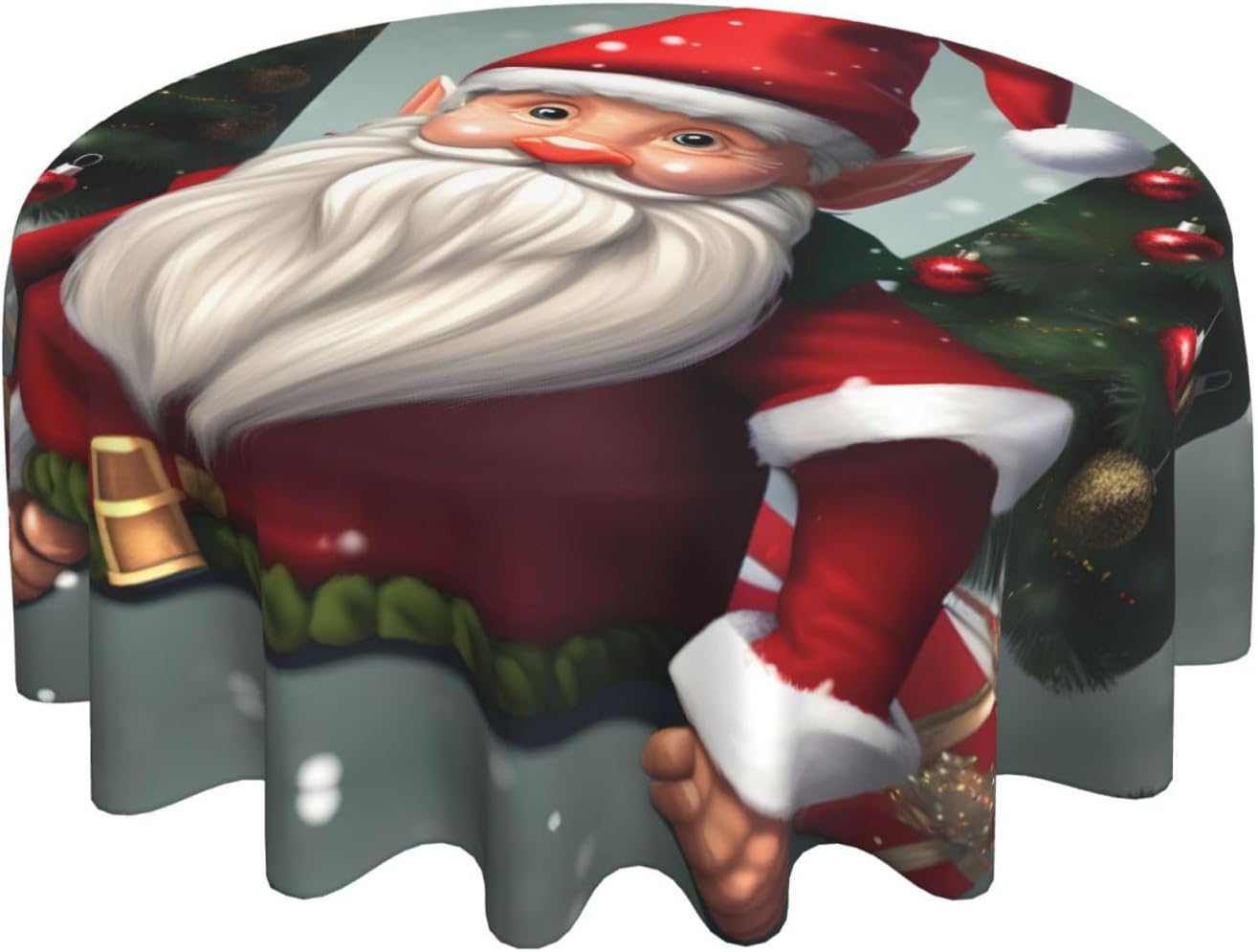 Christmas Traditional Gnome Print Wrinkle Free Dining Table Cover for Birthday Party Farmhouse Tablecloths Up to 60 x 60 Inches