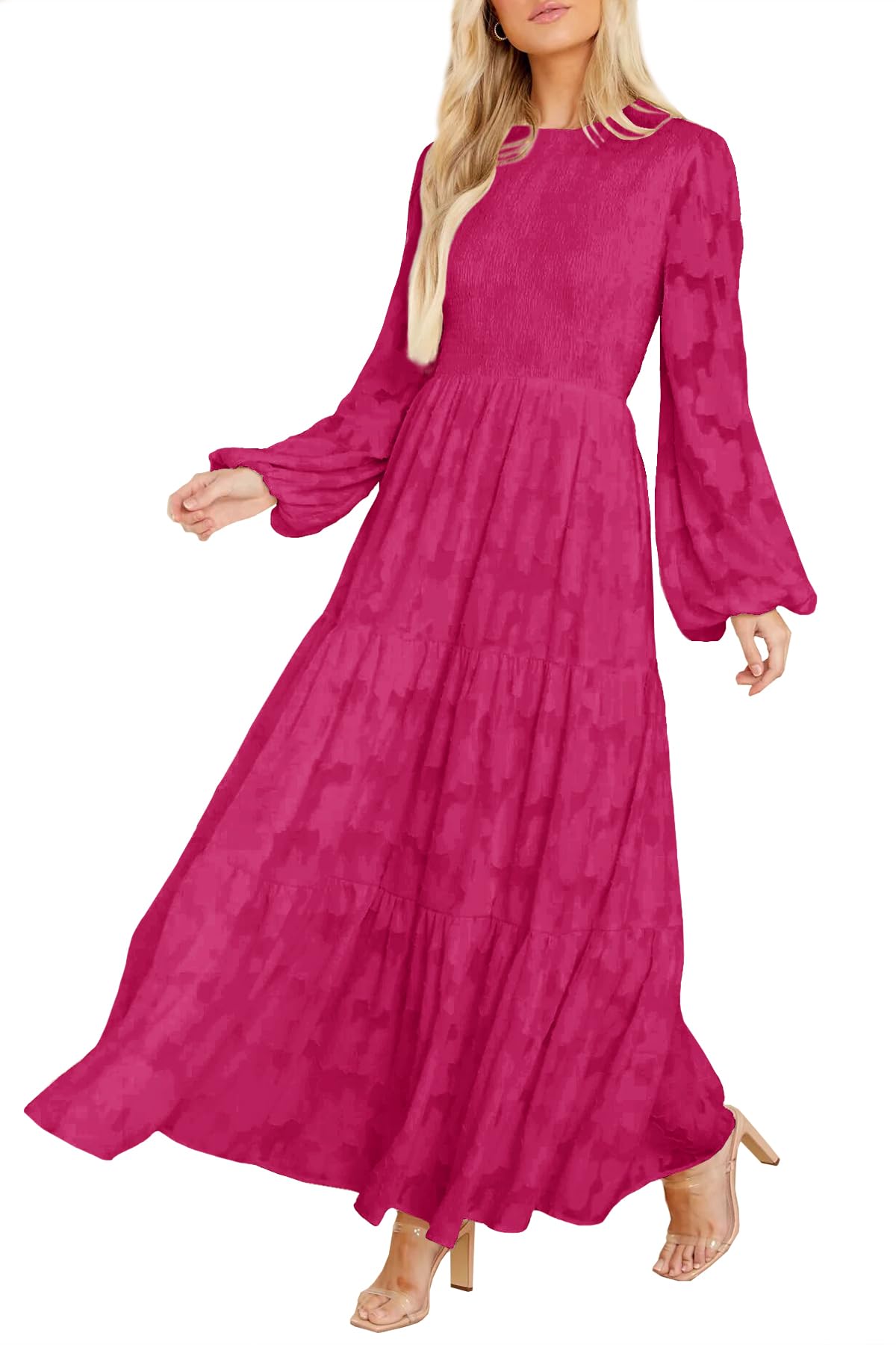 MITILLY Long Sleeve Maxi Dress for Women Fall Modest Formal Wedding Guest