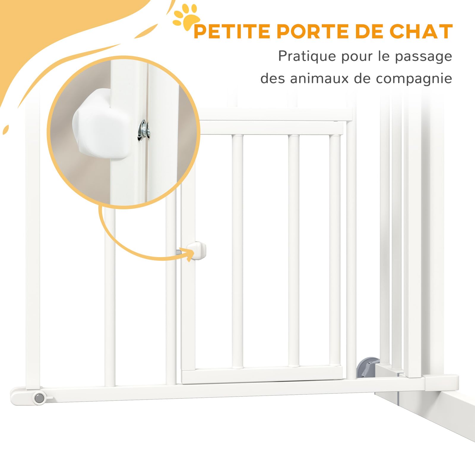 PawHut Barrière de sécurité Chien, barrière d'escalier à Fixation par Pression sans percer, Porte Fermeture Automatique, système de Double Verrouillage, 74 à 80 cm, Acier, Blanc | Barrière d'Escalier, Sans Percer, Porte Fermeture Automatique, Système de D