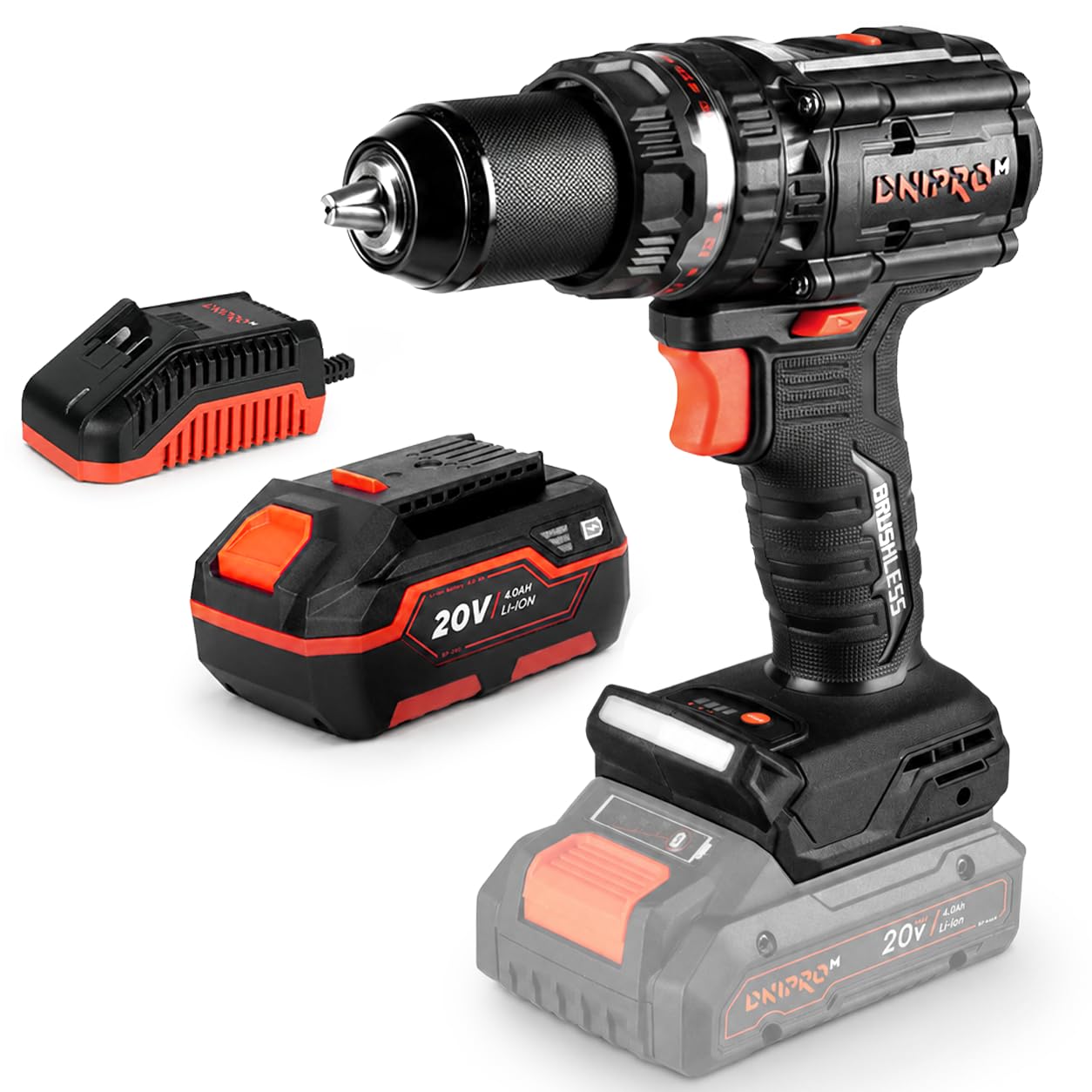 Taladro Atornillador a Batería 20V Sin Escobillas, 160 Nm, Portabrocas 13mm, Solo 1,1 kg - CD-202BC ULTRA + Batería 4.0Ah + Cargador