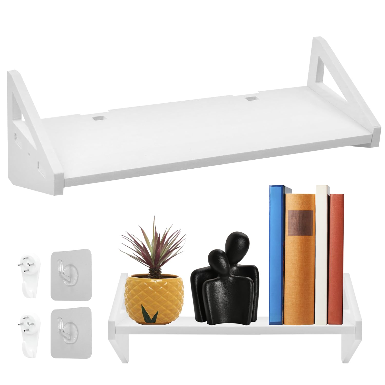 Estante Montado Pared Cuarto Baño - Autoadhesivo sin Taladrar Plástico Estantería Flotante Estantes para El Almacenamiento Organizador Maquillaje Sin Perforación Oficina Montada Pared, Blanco