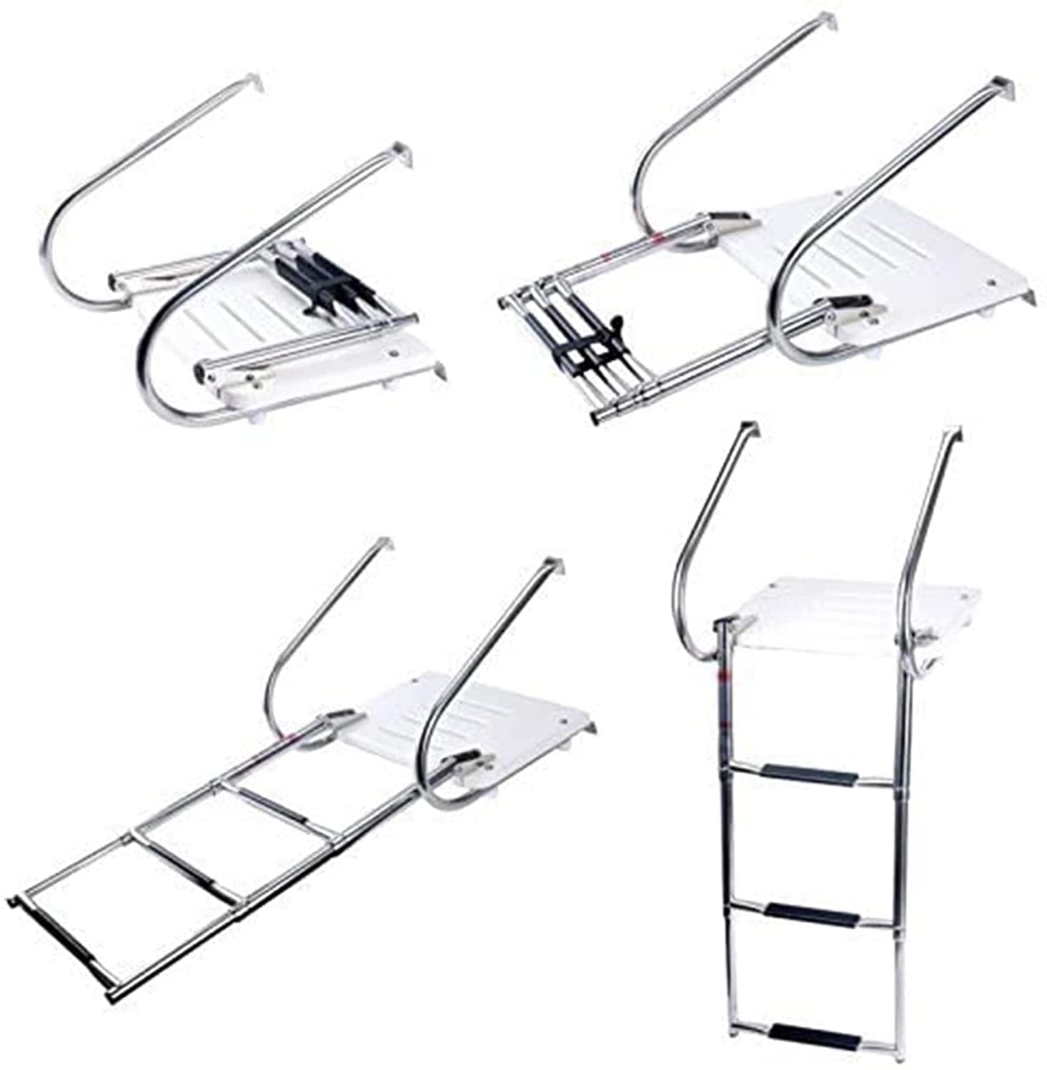 Échelle de bateau 3 marches en acier inoxydable échelle marine télescopique avec marche antidérapante, échelle de quai de bain échelle pliante pour bateaux, camping-car, yacht, piscine, pont