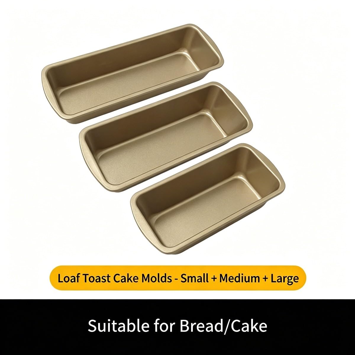 Molde para Pan y Bizcocho Juego de 3 Moldes Antiadherentes de Acero al Carbono para Pan de Molde Toast Cake Cheesecake Pastel Carne Horno Oro Champagne