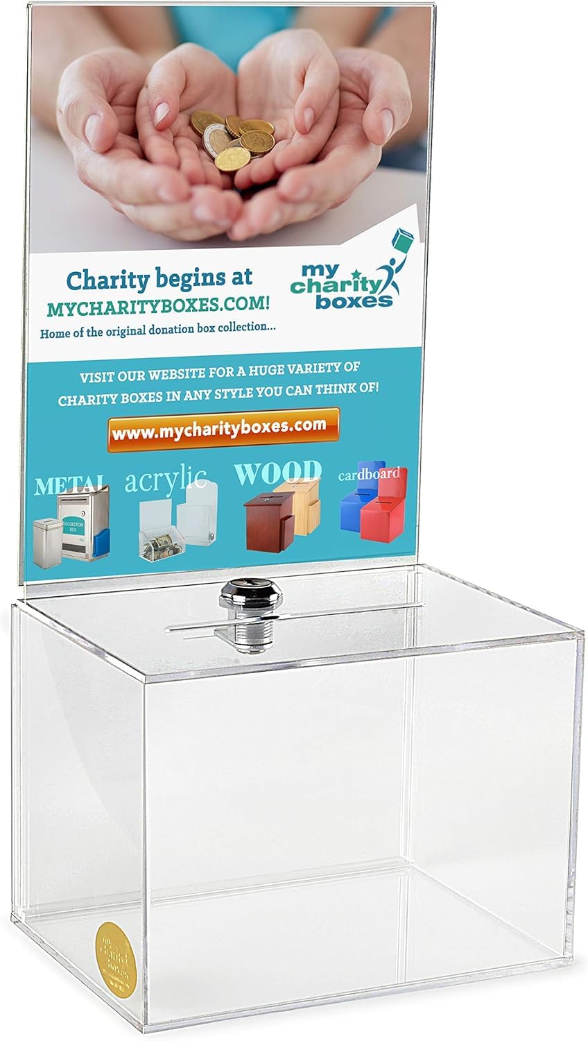 Medium Acrylic Donation Box - Ballot Box - Ticket box - Vote Box - Suggestion Box - Comments Box - Locking with 2 keys - Large Display Area