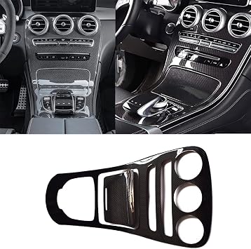 Real Carbon Fiber Center Console Gear Panel Cover Trim for Mercedes Benz C Class W205 GLC X253 Without Clock