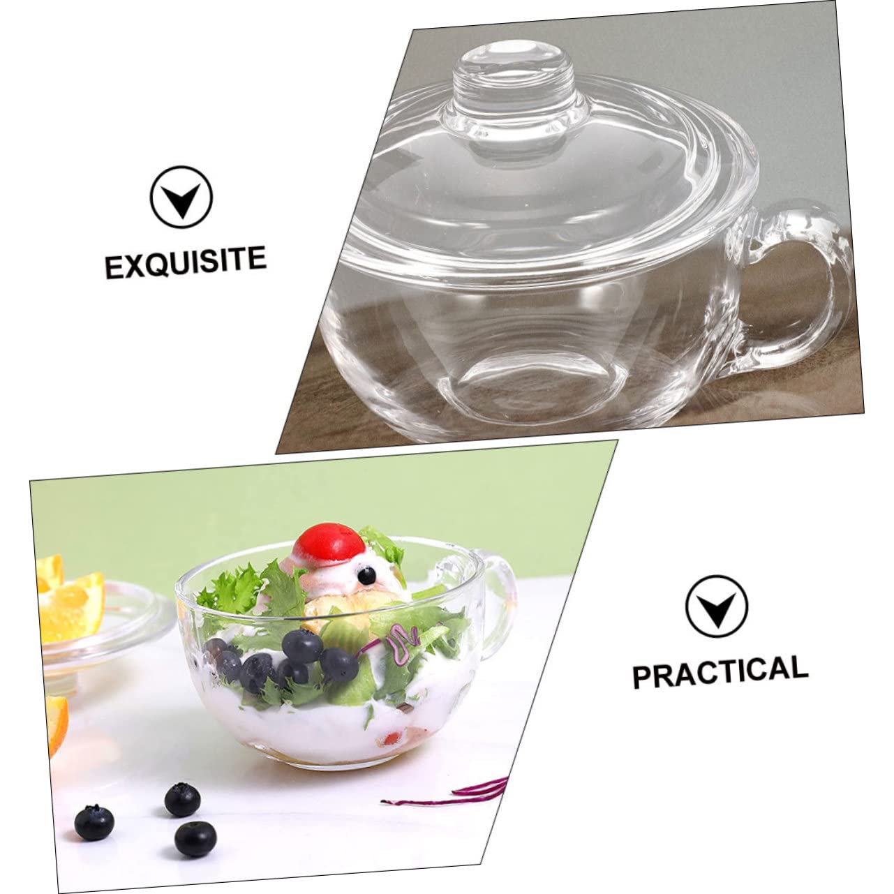 Müslischale Praktische und Langlebige mit Deckel und Henkel 450ml aus Glas Frühstücksschale für Zuhause und Restaurantküche