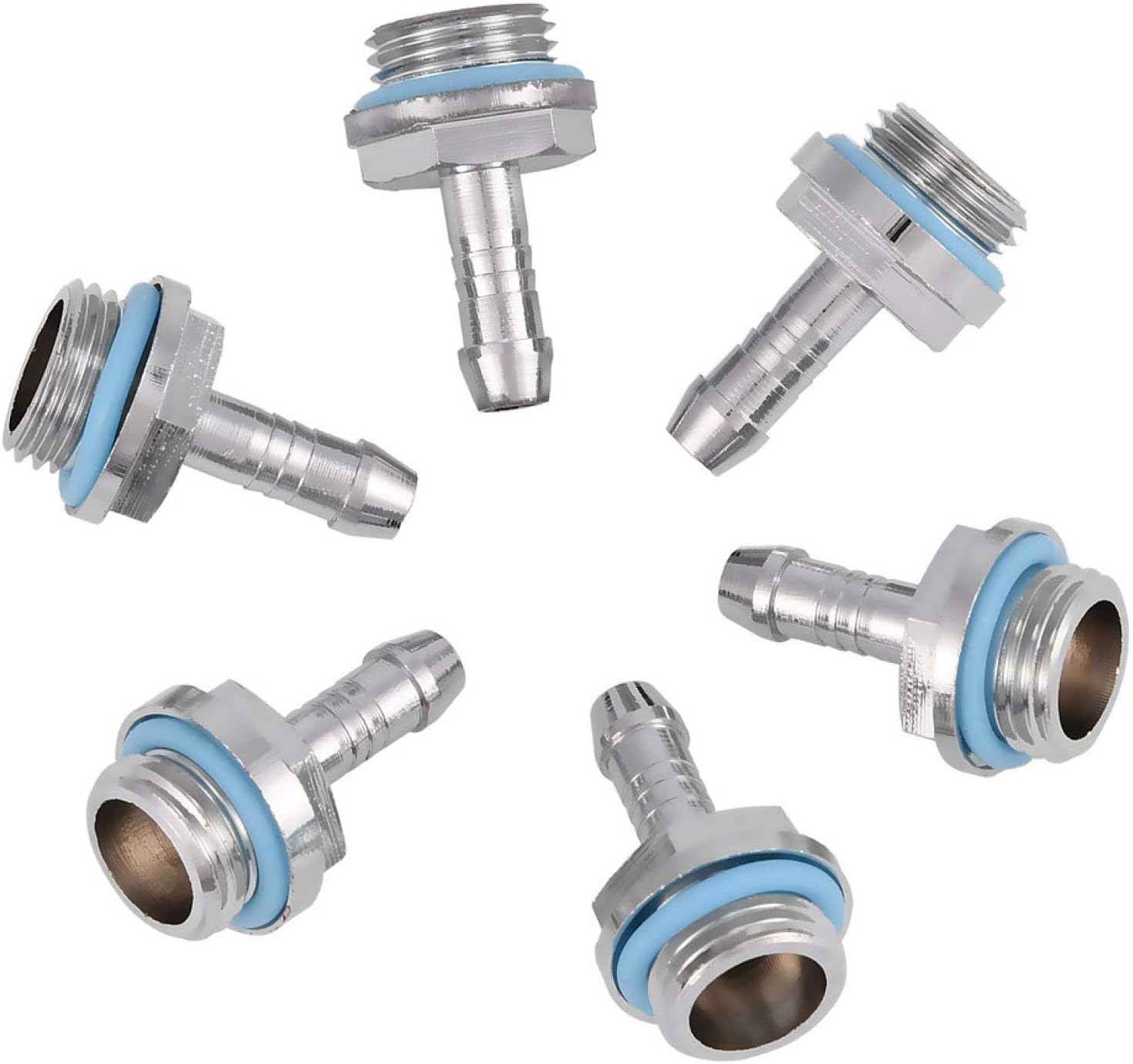 Richer-R Water Cooling Fitting,6 PCS PC Water Cooling Two-Touch Fitting G1/4 Thread Barb Connector for Tube,6mm/ 7.2mm/ 9mm/ 11mm Diameter For Your Option(9mm)