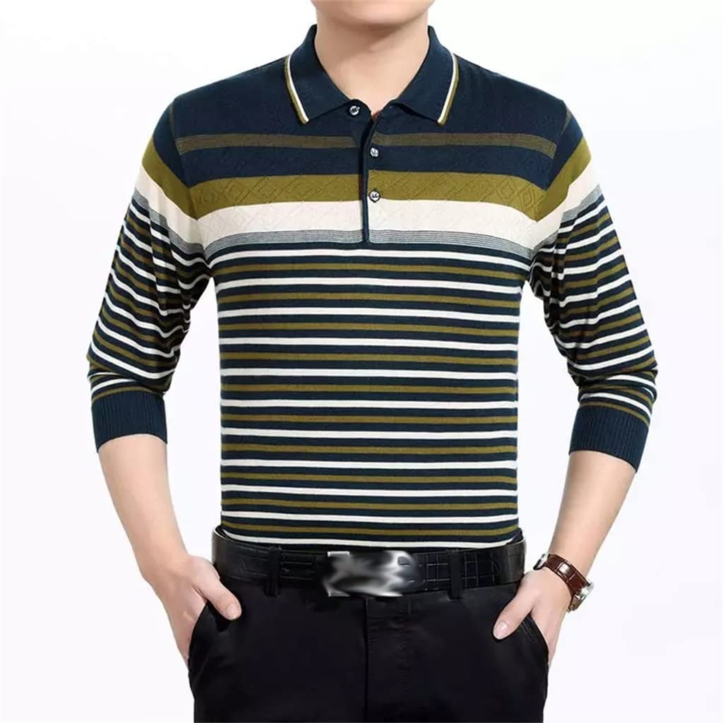Genérico Polo De Manga Larga A Rayas, Tejido Transpirable Y Suave, Diseño con Cuello, Adecuado para Primavera Y Otoño, con Líneas De Hombros Suaves (A XL)