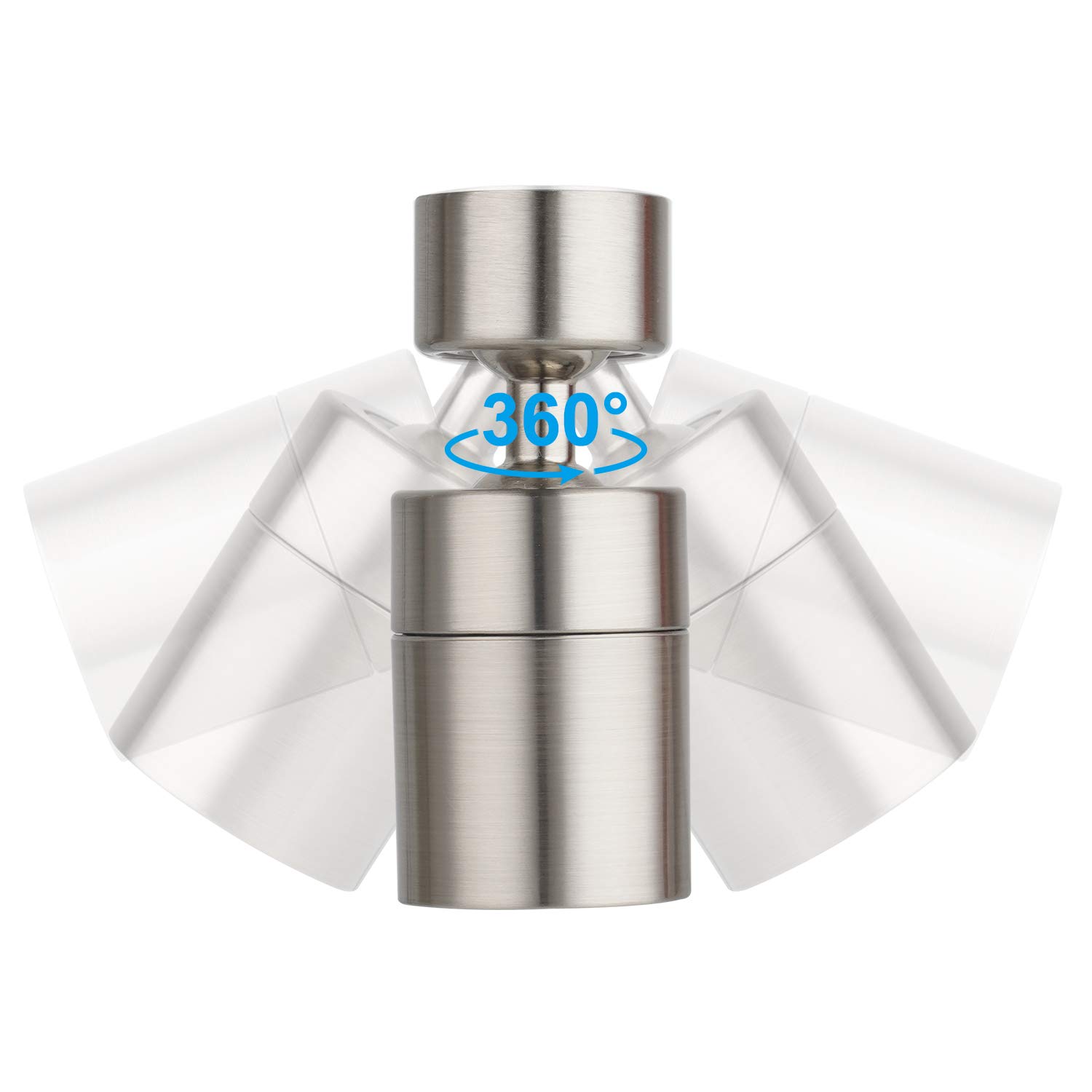 Waternymph 360° Swivel Sink Faucet Aerator – Dual Function 1.8GPM, 80° Big Angle, 55/64"-27UNS Female Thread, Water-Saving, Brushed Nickel, Includes Adapter For 24mm Female Faucets