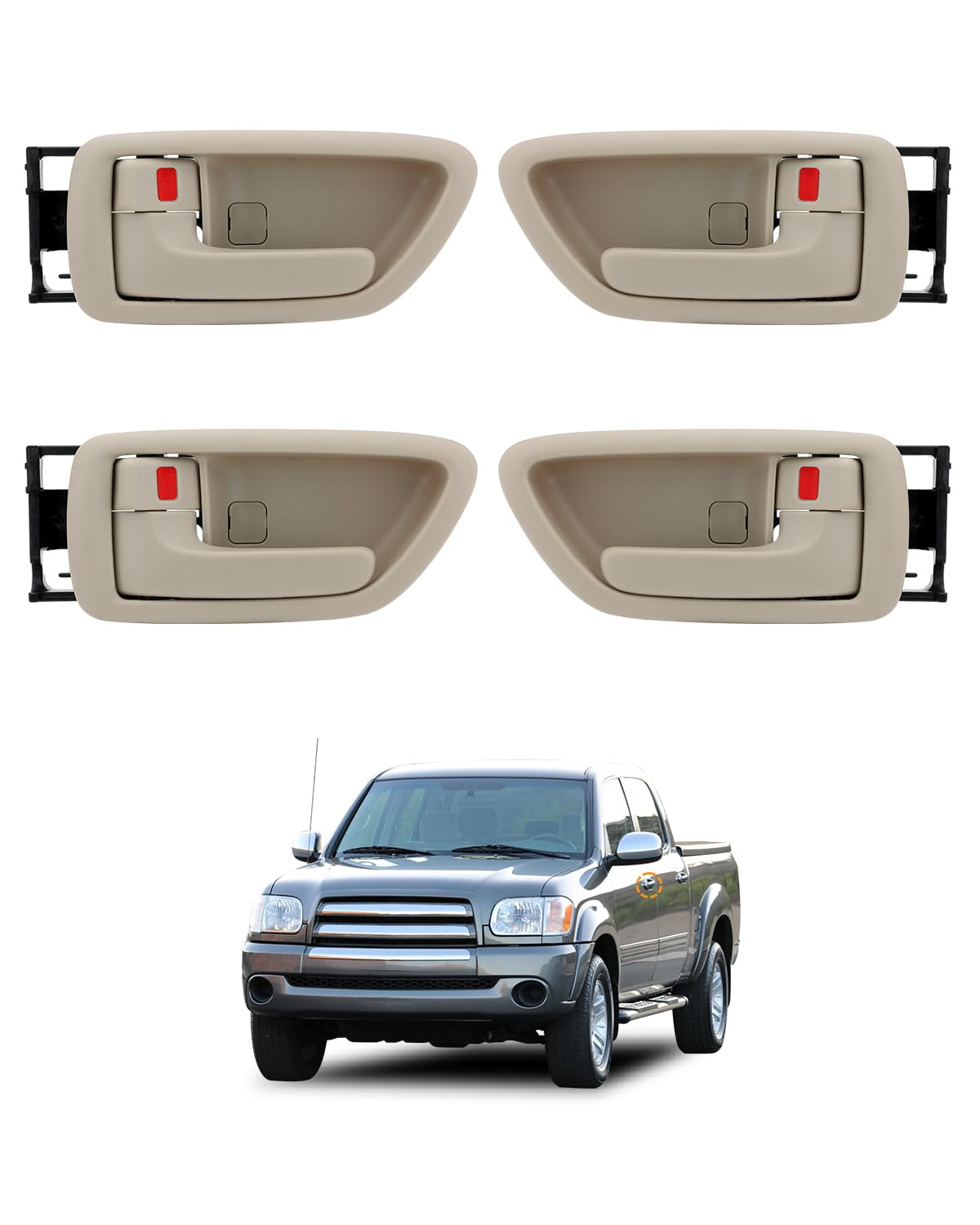 Interior Door Handles Set W/ Bezel (4Pcs), Compatible with 2000-2007 Toyota Avalon Sequoia Tundra（Crew Cabs), Beige, Front & Rear Inside Left Driver &