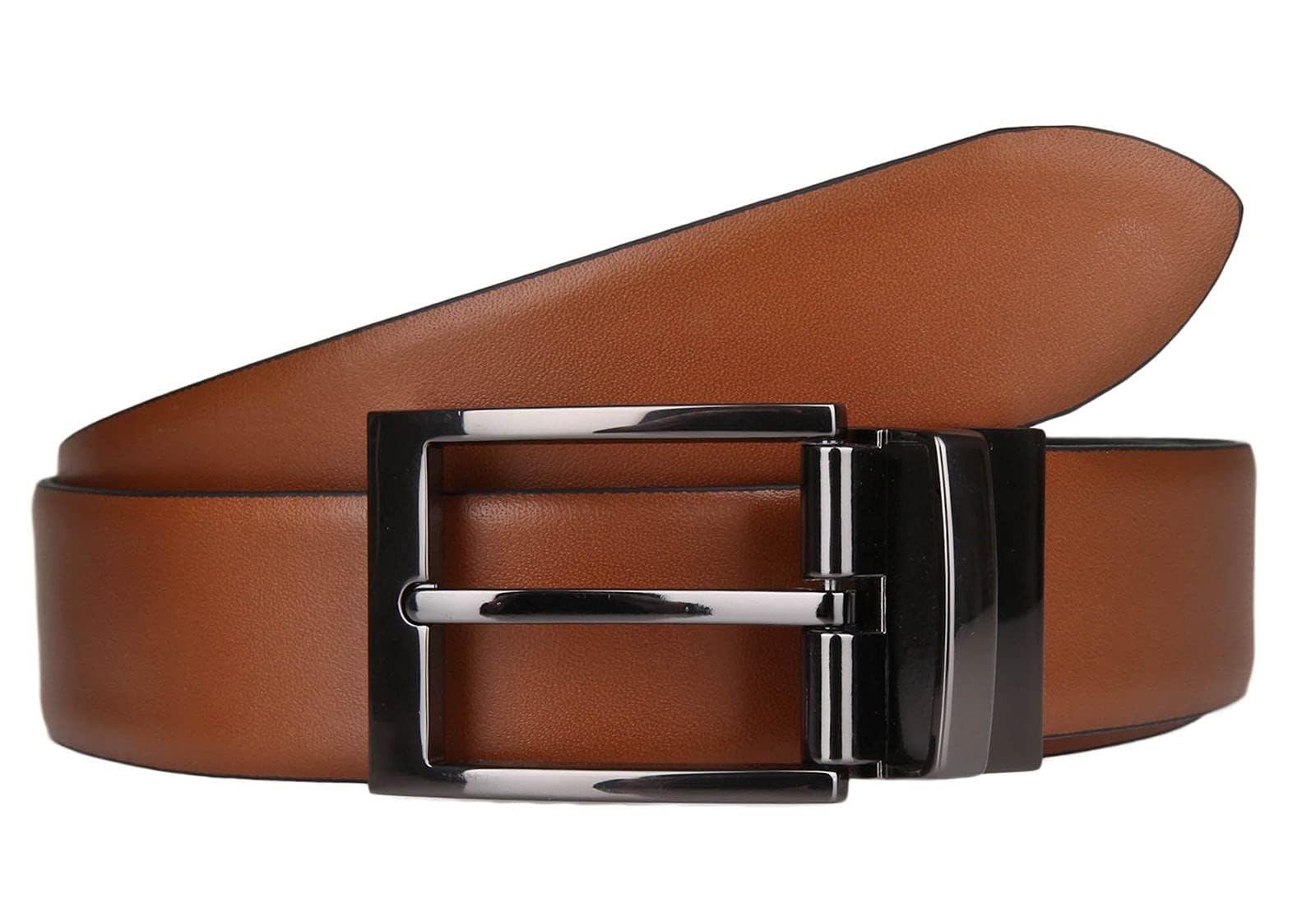 LLoyd Herren Leder Gürtel Wendegürtel bombiert schwarz - blau kürzbar 35mm Ledergürtel