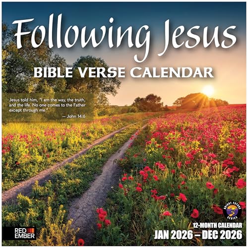 RED EMBER Christian Wall Calendar 2026 | Following Jesus with Bible Verses | 12 Month | 12" x 24" Open | Thick & Sturdy Paper | Holiday Gift | Inspirational Religious Scripture Christian Calendar 2026