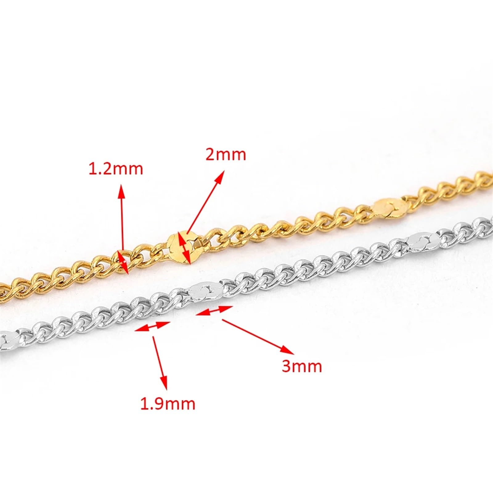 Catene a cavo placcate Curb Chains Catena con paillettes in acciaio inossidabile da 10 metri/2 metri for la creazione di gioielli Braccialetti color oro fai da te Collana con catena Accessori Catene b
