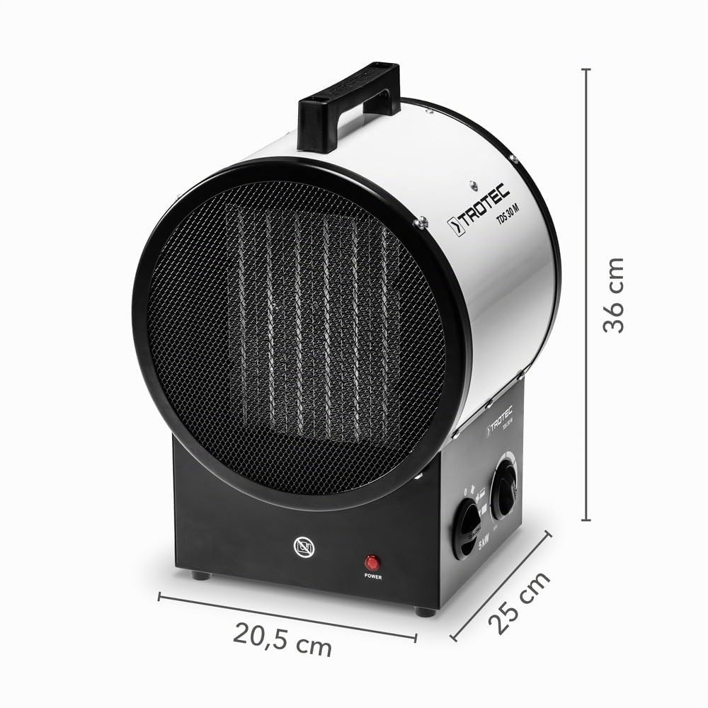 TROTEC TDS 30 M - Riscaldatore elettrico in ceramica, due livelli di riscaldamento e un livello di aria fredda separato, 5kW