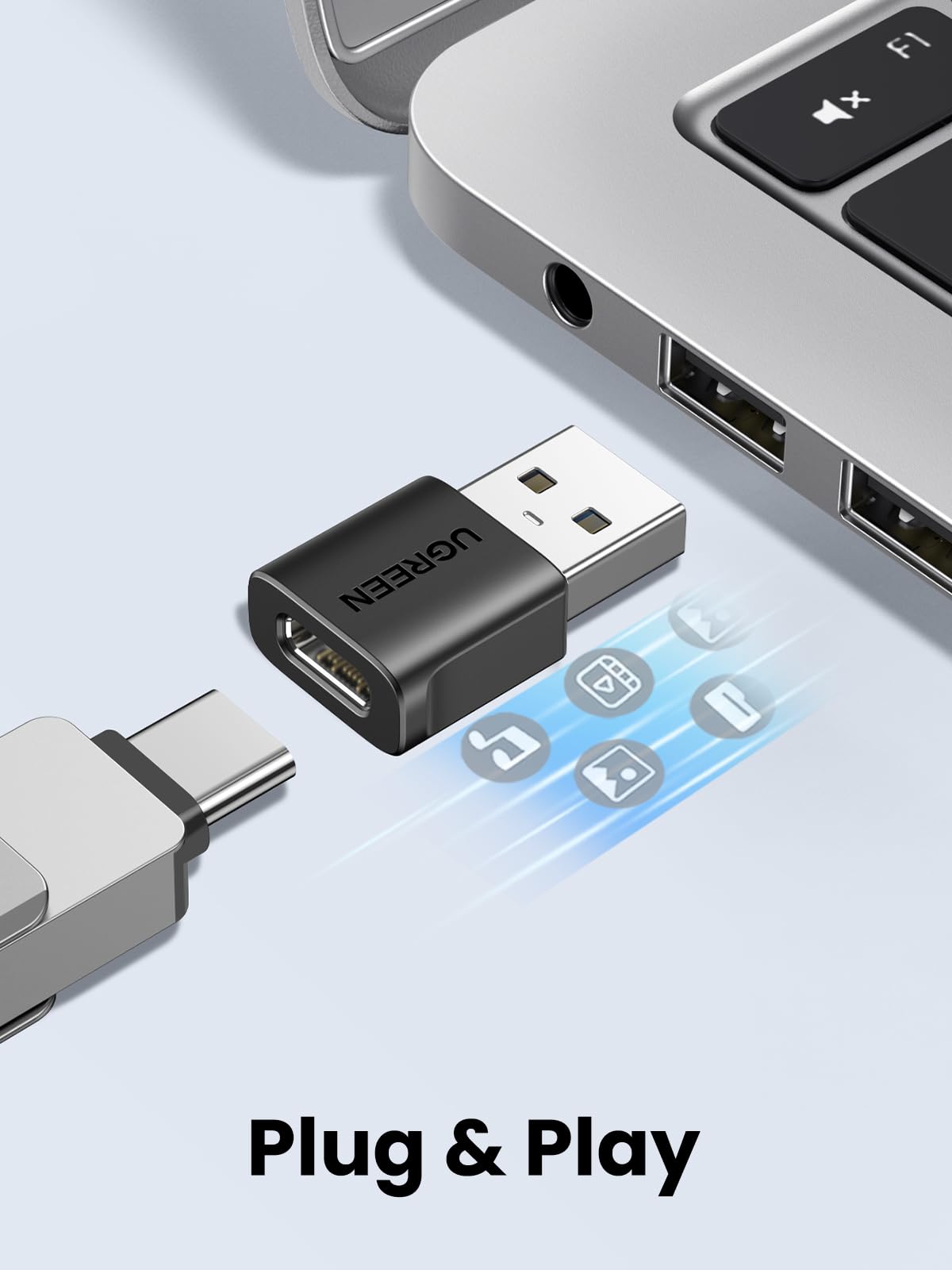 UGREEN Adaptateur USB vers Type C 3.2 10Gbps Lot de 2 Charge Rapide Compatible iPhone 14 13 MacBook iPad Galaxy S24