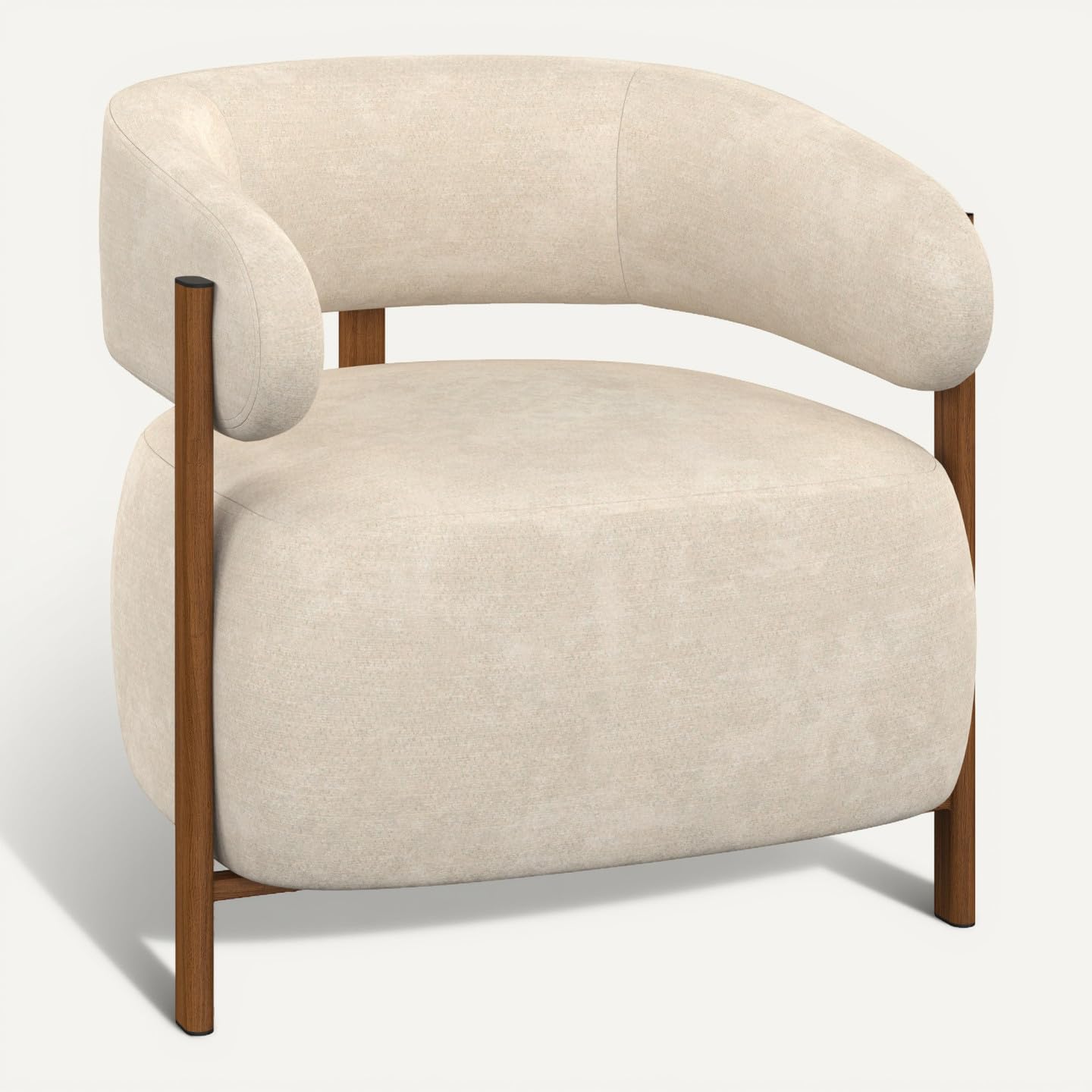 IDMarket - Sillón Albert de tela de chenilla beige y patas efecto nogal
