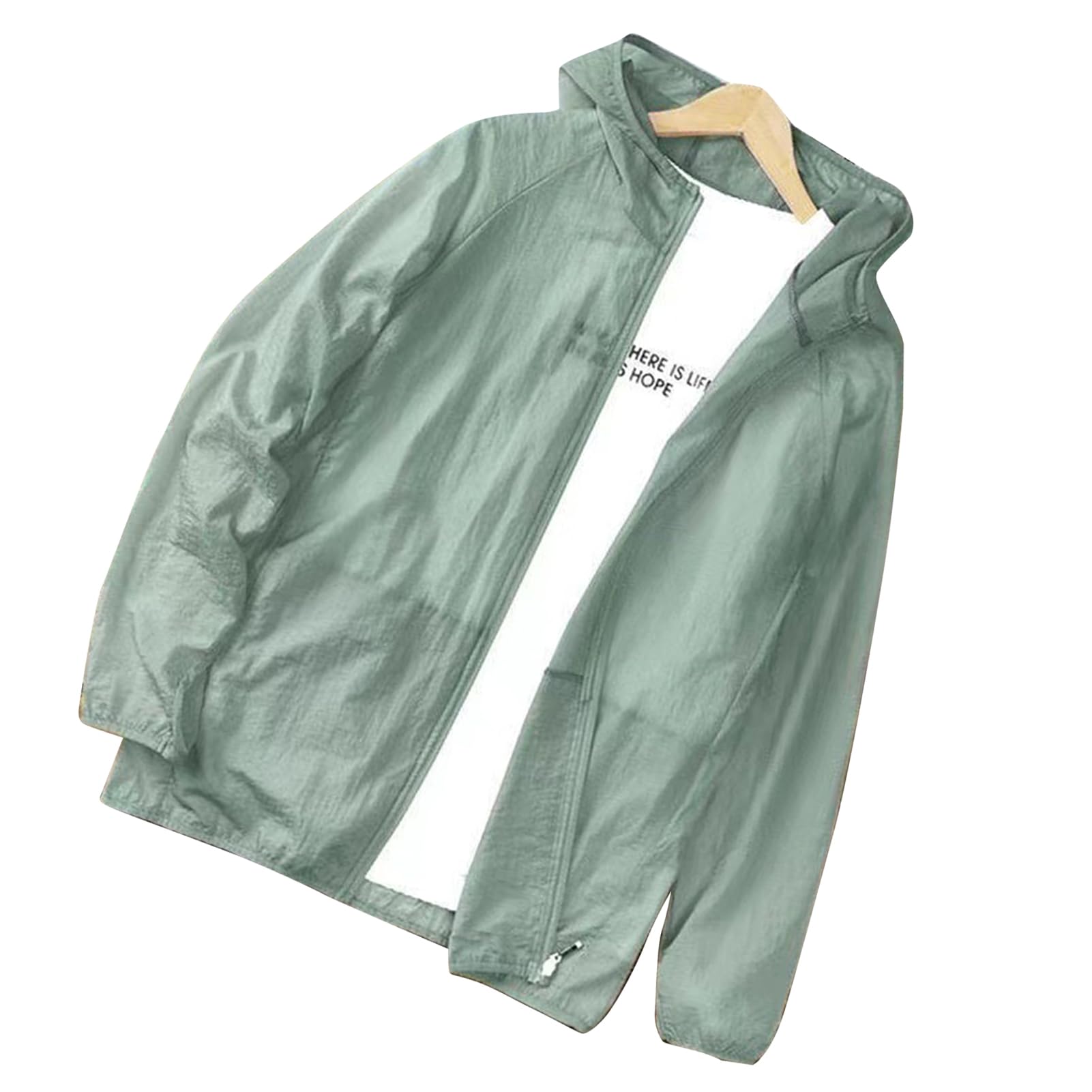 Tbest Chaqueta de Protección Solar UV para Hombres, Camisa Ligera Transpirable Manga Larga con Capucha