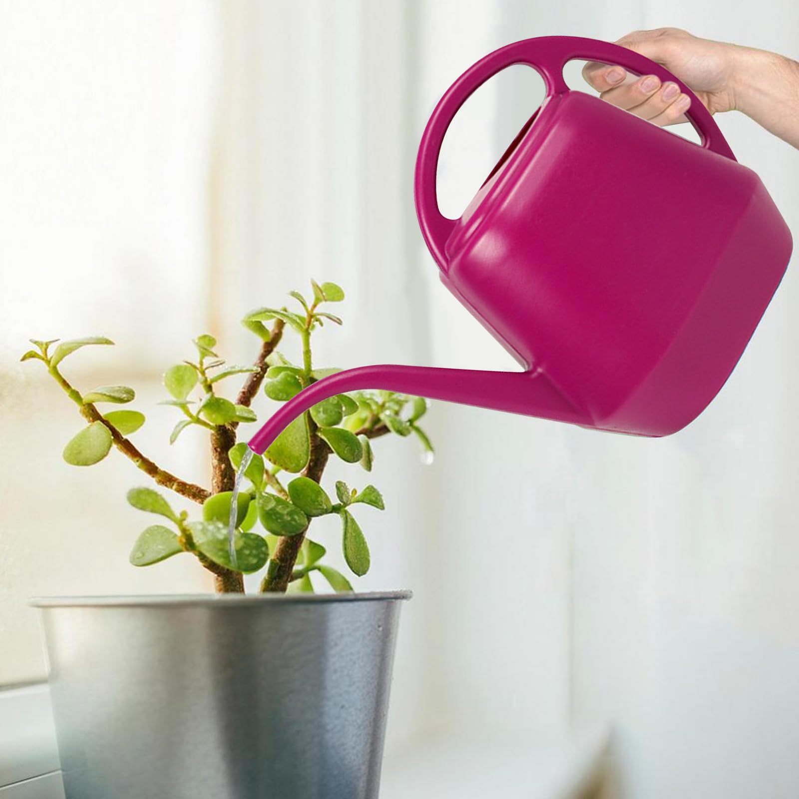 Regadera para regadera de 4 l con Pico Largo regadera para Plantas con Doble asa y Boca Ancha Antideslizante a Prueba de Humedad para Interiores y Exteriores Rosa roja