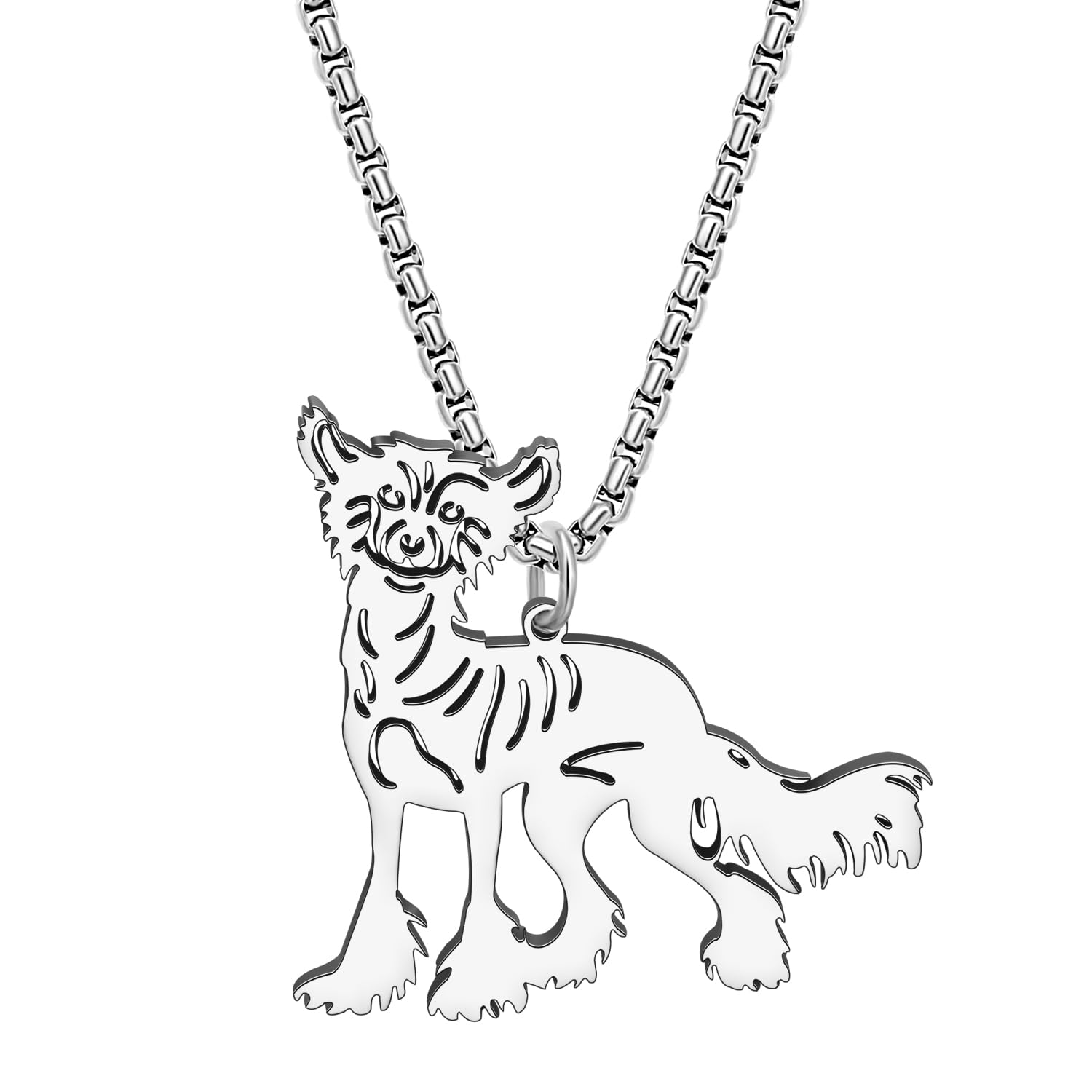 NEWEI Cute Dog Necklace Pendant 18K Gold Plated Stainless Steel Fashion Pet Dog Jewelry Gifts for Women Dog Mom Adjustable Charms (Chinese Crested Dog Silver)