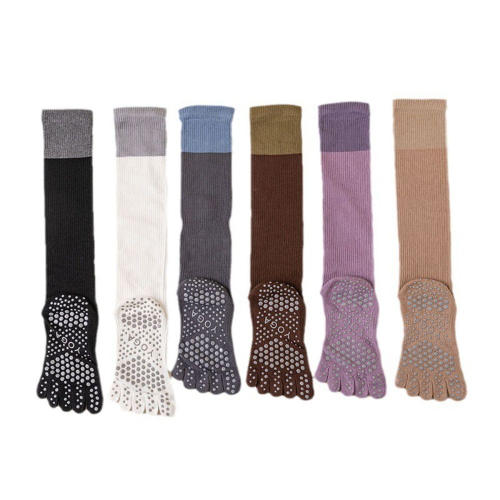 Yoga de Cinco Dedos para Otoño e Invierno, Calcetines Deportivos Antideslizantes de Longitud Media, Pantorrilla de Pilates para Mujeres, Señoras, Niñas (6 Pares)