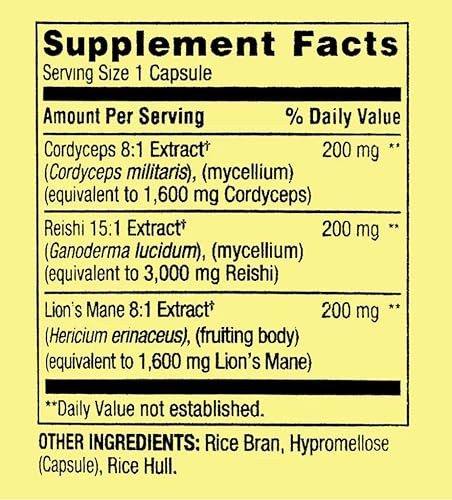 Miniatura 5 de 3 botellas de suplemento dietético Spring Valley Mushroom Complex, 6,200 mg, 30 cápsulas cada botella. Más bono de 7 días para píldoras.