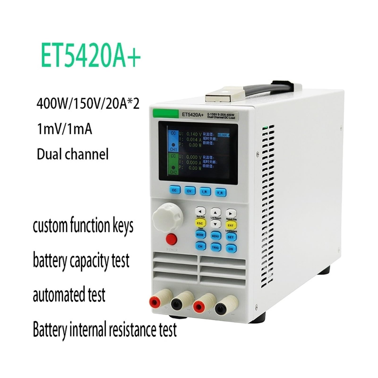 Tester baterii, ET5410+ ET5411+ ET5420 Obciążenie elektryczne Wysokiej precyzji dwukanałowy regulowany tester obciążenia akumulatora Tester pojemności(ET5420)