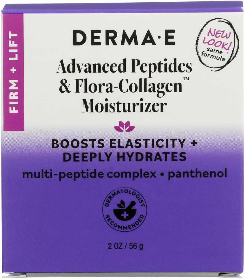 Derma E Advanced Peptides and Collagen Moisturizer – Double Action Face Cream with Peptide Complex – Intense Natural Collagen Moisture Day and Night Cream for Women, 2oz