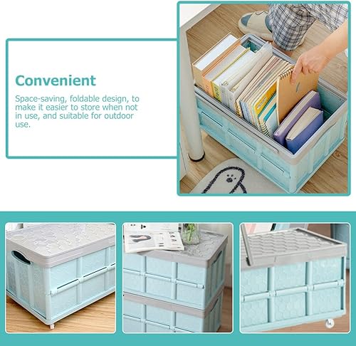 Miniatura 8 de Alipis Bolsa de almacenamiento de plástico plegable con ruedas, carrito utilitario plegable, carrito de compras para viajes, compras, almacenamiento