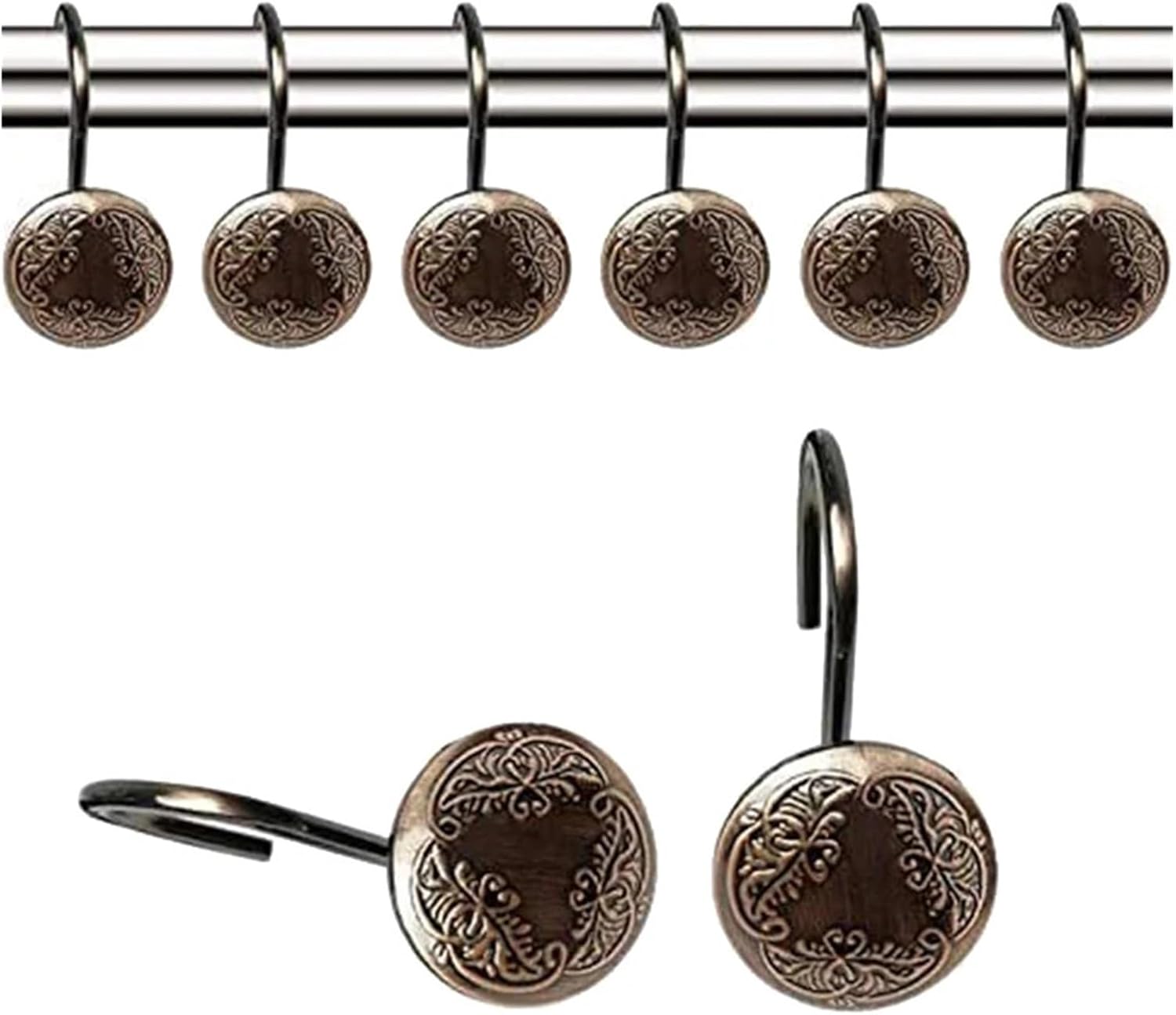 Set of 12 Antique Shower Curtain Hooks Curtain Rings for Bathroom Shower Rods Hooks