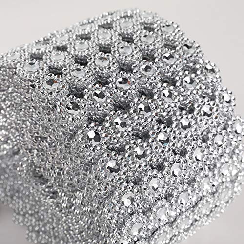 Jsshi 6 Row,4" X10 Yard,Silver Flower Diamond Rhinestone Crystal Mesh Ribbon Wrap Roll For Wedding Decorations, Wedding Cake, Birthdays, Party Supplies, Arts & Crafts(Flower Pattern 10 Yards) (Silver) #TOP7