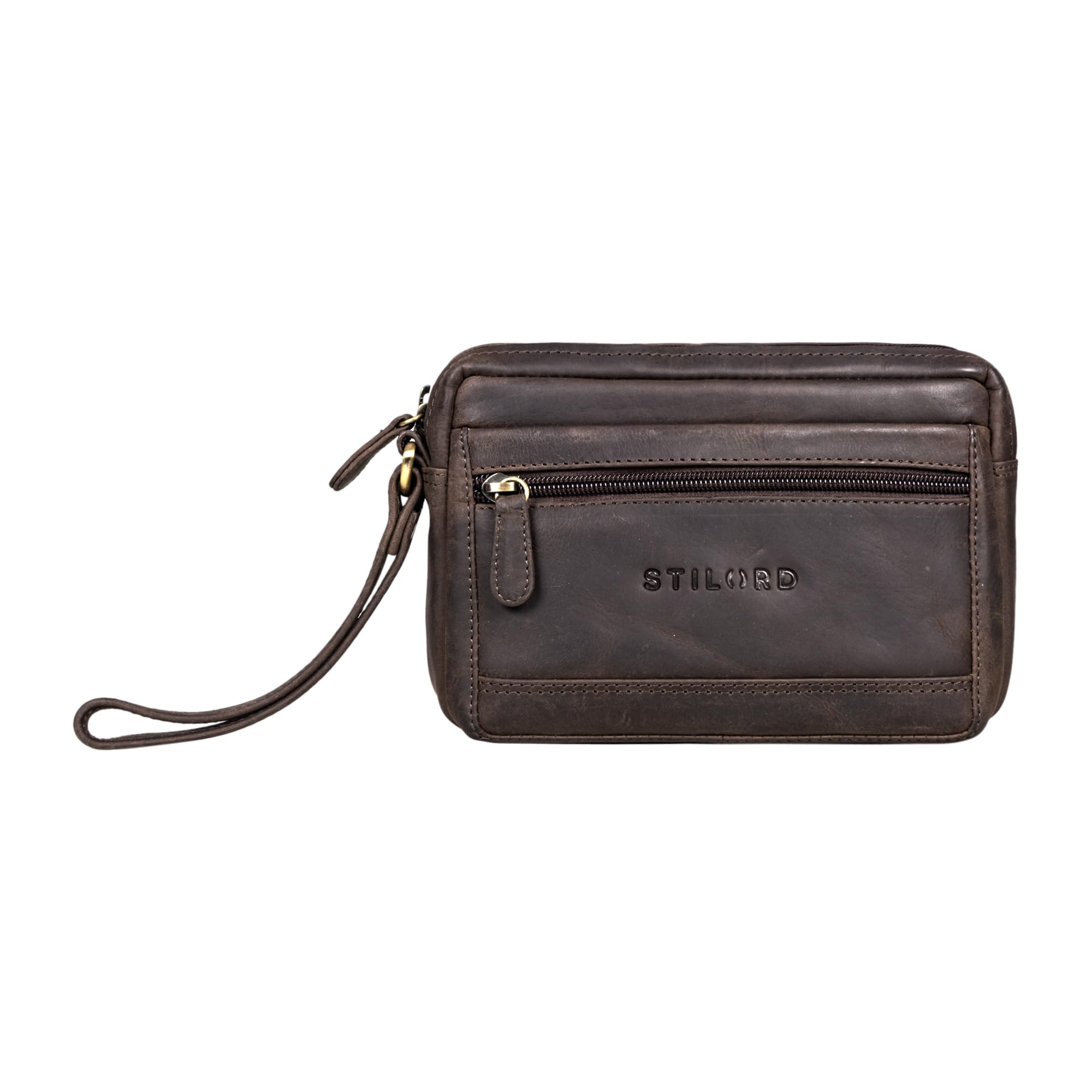 STILORD “Pax” Borsa da Polso Uomo in Vera Pelle Borsetta a Mano Borsa da Uomo in Pelle Borsa Organizer da Viaggio Pochette Vintage Colore:marrone scuro