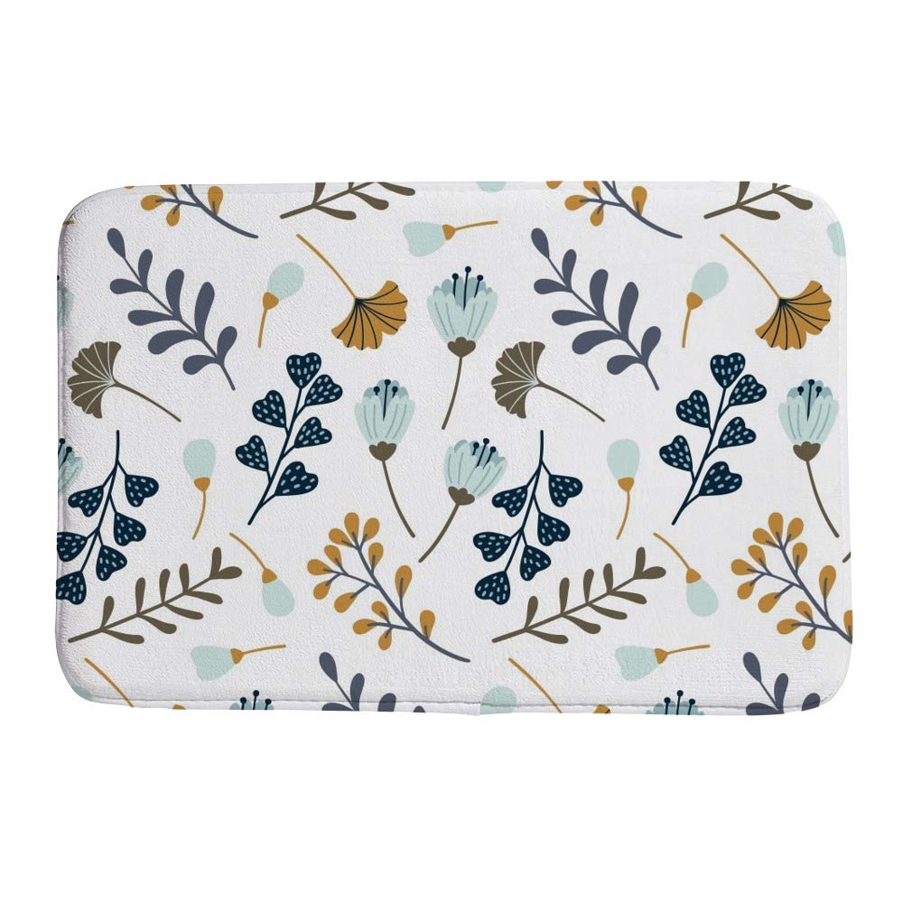 Tapis de bain feuilles et fleurs anti-boulochage en polaire de corail douce