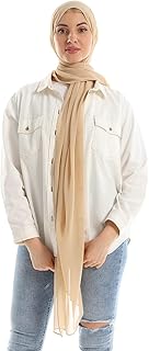 حجاب من قماش الشيفون والكريب بلون سادة للنساء - بيج, بيج (طين), Wide