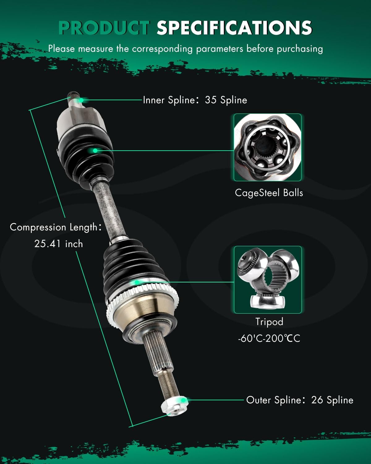 SCITOO Front Right Passenger Side CV Axle Shaft Assembly fit 1996-2000 2005-2007 for Ford Taurus 3.0L,1994-1995 for Ford Taurus 3.8L,1994-1999 2005 for Mercury Sable 3.0L 3.8L 66-2042