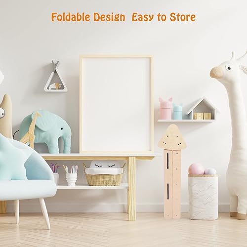Miniatura 2 de ShiningLove Juego de gimnasio interior para niños, triángulo plegable de madera con rampa deslizante, parque infantil interior de madera con pared